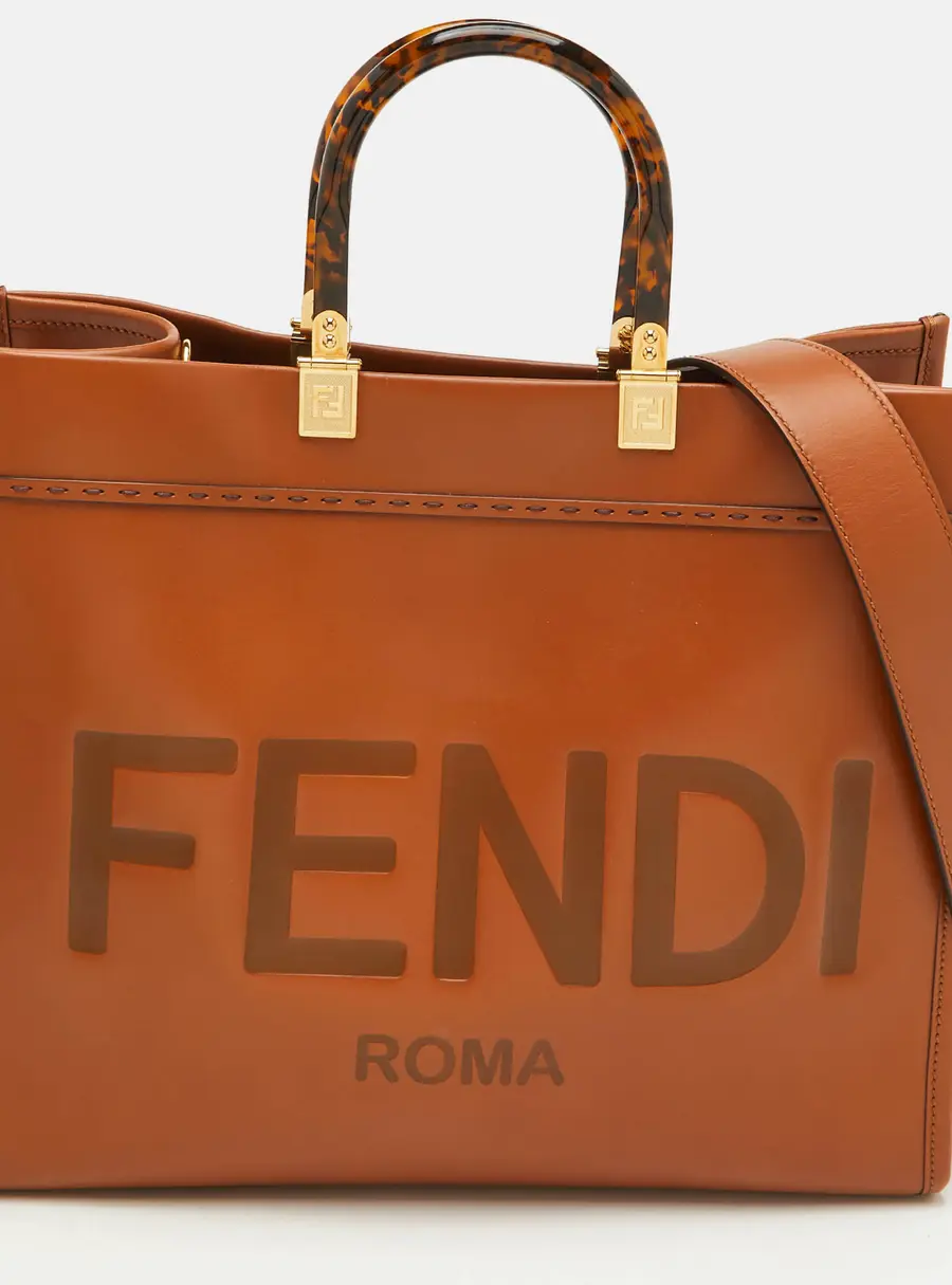 Fendi Sunshine Medium Brown Leather Shopper Tote