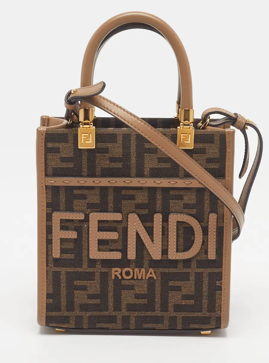 Fendi Sunshine Mini Tobacco Zucca Canvas and Leather Tote