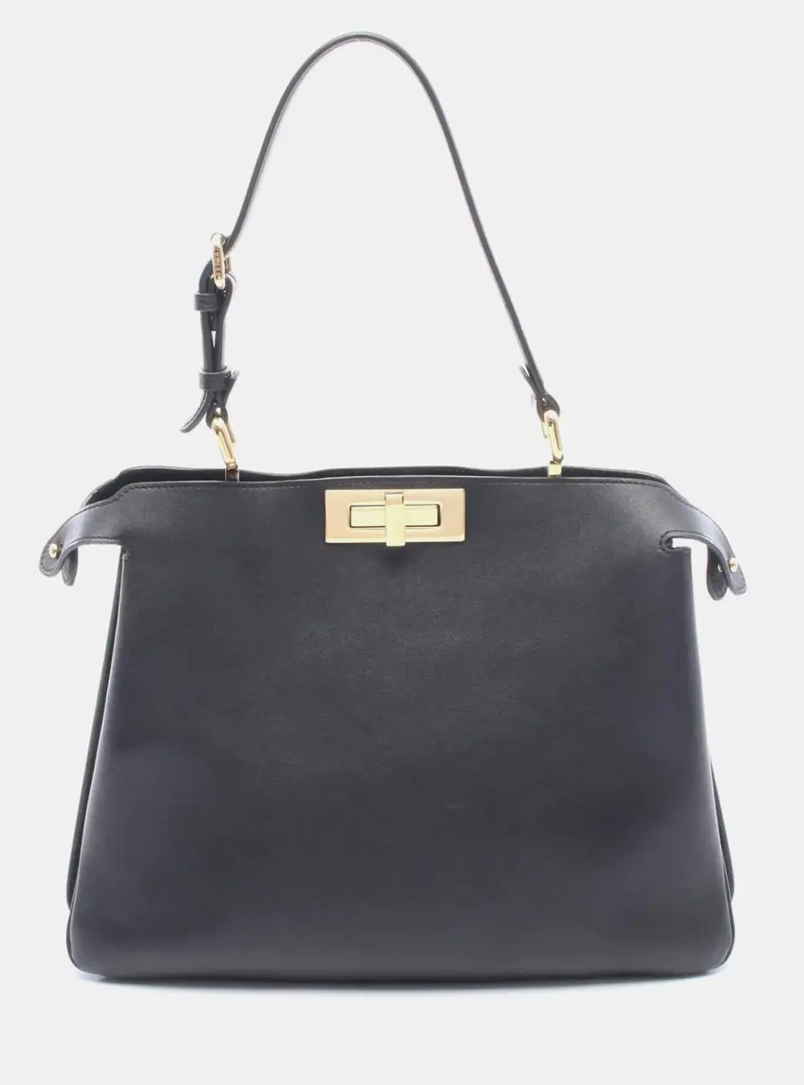 Fendi Peekaboo Soft Medium Black Calfskin Leather Shoulder Bag