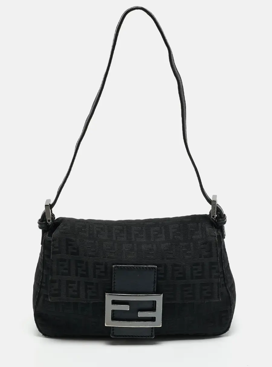 Fendi Mama Baguette Mini Black Zucchino Canvas Bag