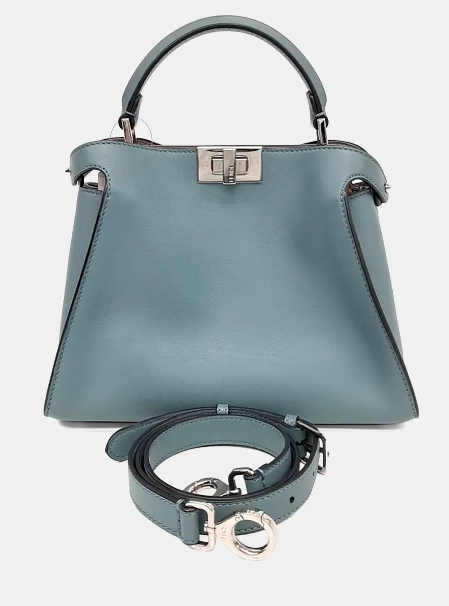 Fendi Peekaboo Essentially Mini Blue Leather Top Handle Bag