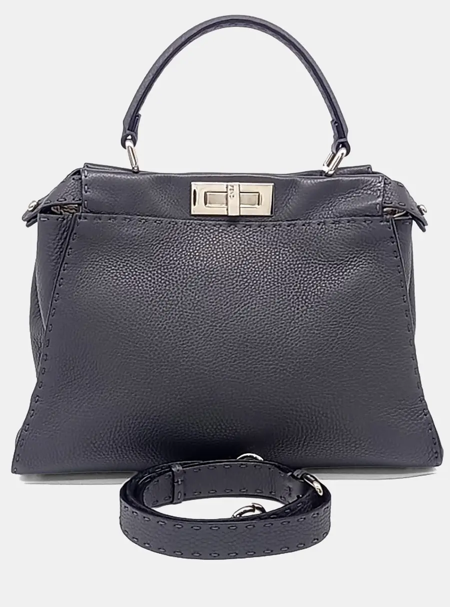 Fendi Peekaboo Medium Grey Selleria Leather Top Handle Bag