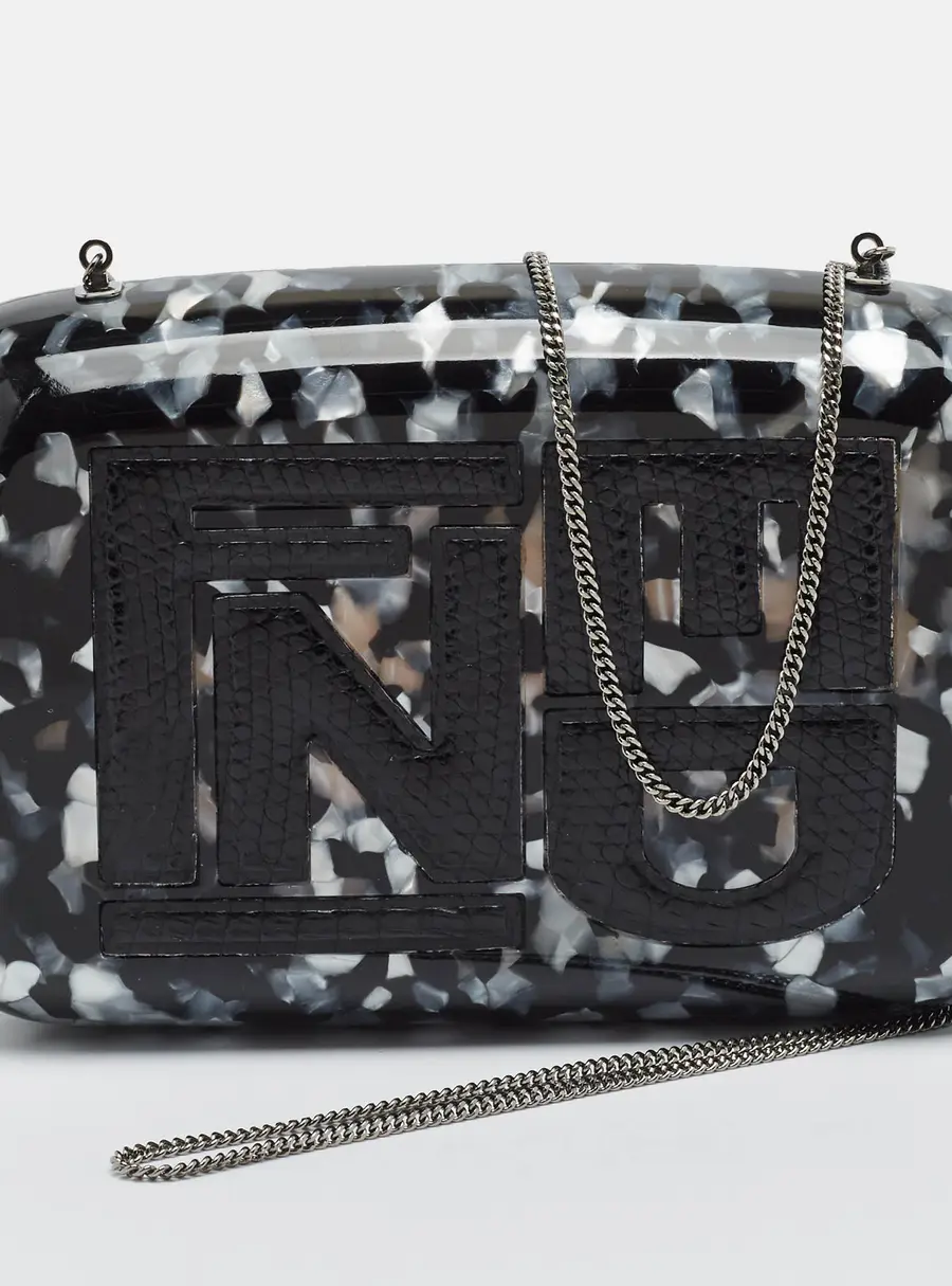 Fendi Sweet Marble Black Acrylic and Lizard Chain Clutch