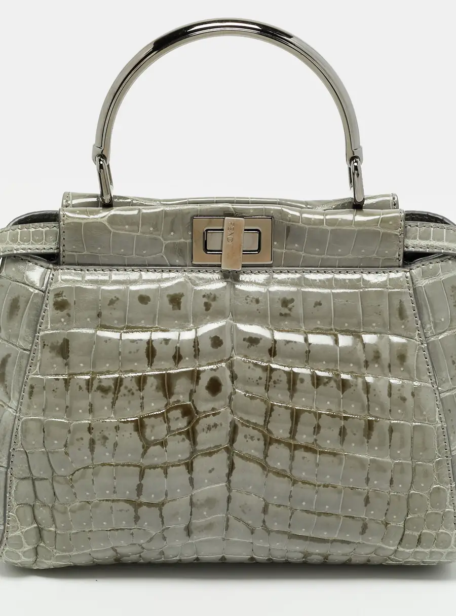 Fendi Peekaboo Small Grey Crocodile Top Handle Bag