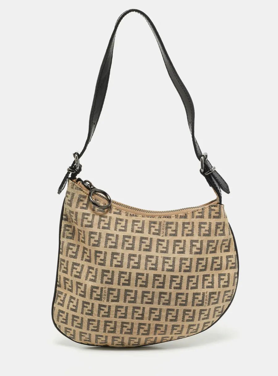 Fendi Oyster Small Beige Zucchino Canvas Hobo