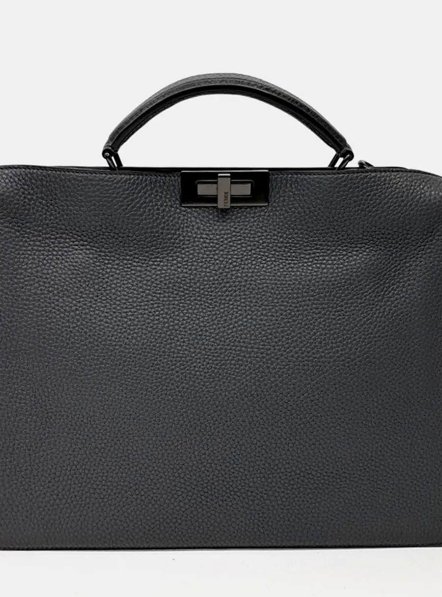 Fendi Peekaboo I See U Medium Black Grained Leather Top Handle Bag