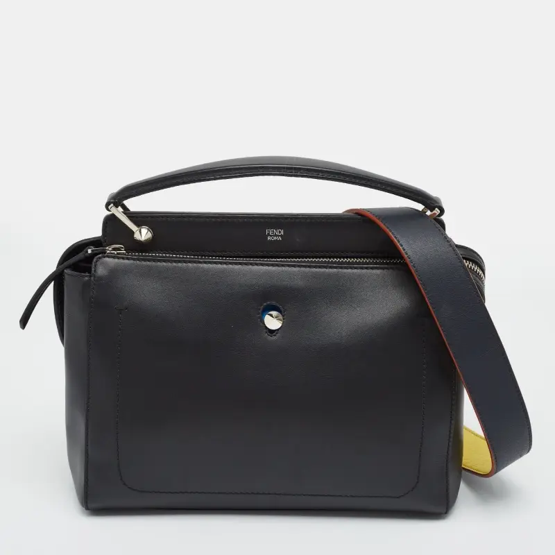 Fendi Dotcom Large Black Leather Top Handle Bag