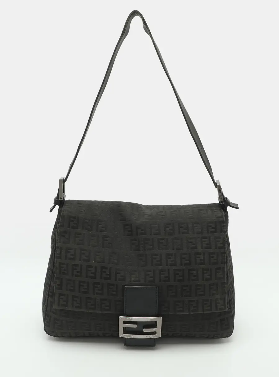 Fendi Mama Baguette Black Zucchino Canvas and Leather Bag