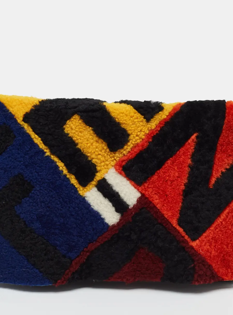 Fendi Love Letter Flap Multicolor Leather and Shearling Clutch