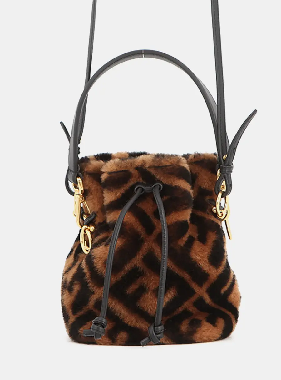 Fendi Montresor Mini Brown Dark Brown Mouton Leather Drawstring Bag