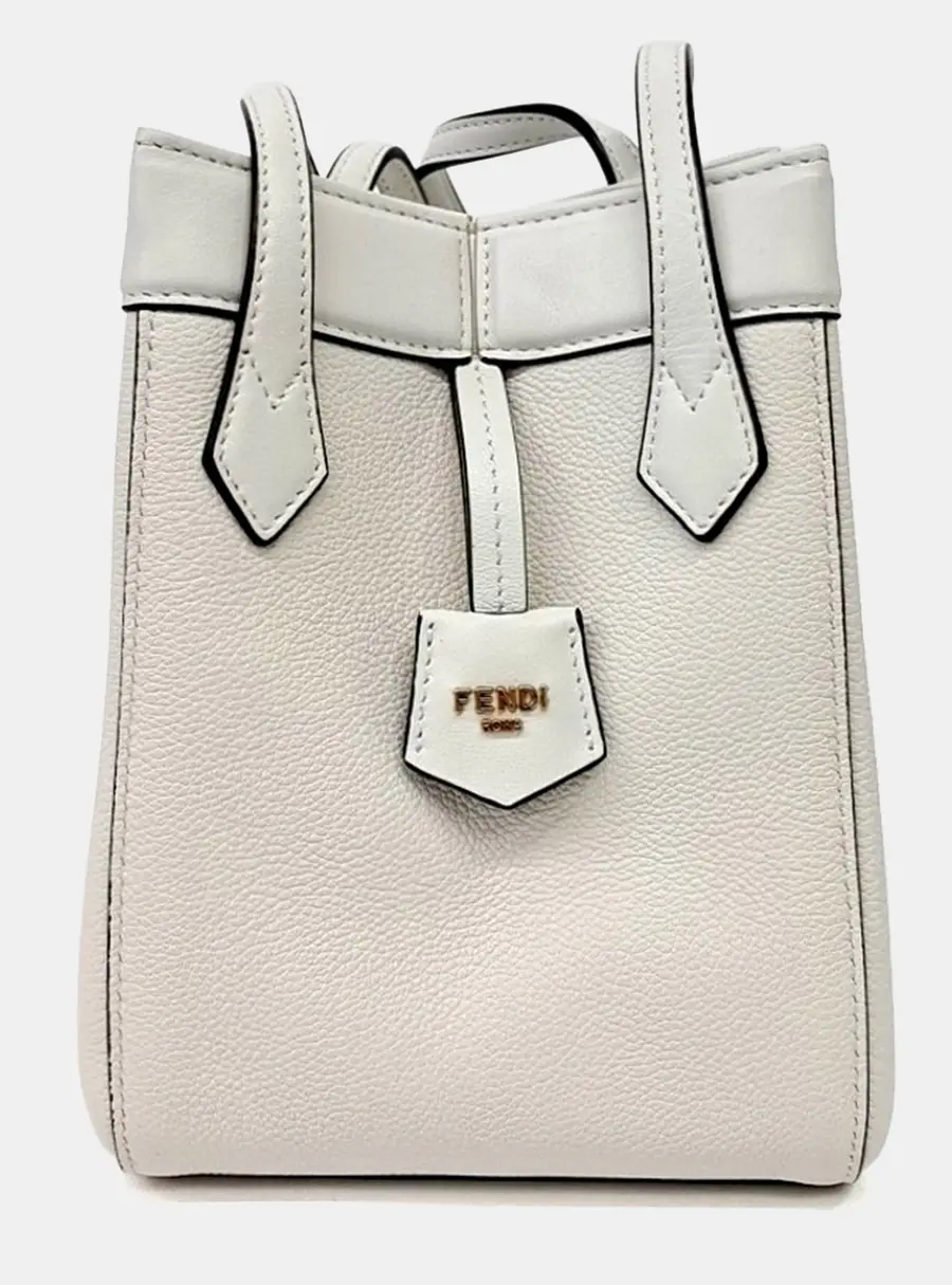 Fendi Origami Mini Cream White Calfskin Leather Shoulder Bag