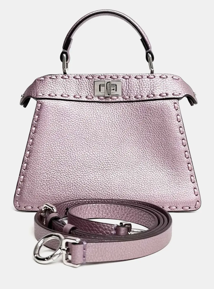 Fendi Selleria Peekaboo I SEE U Petite Metallic Lavender Leather Top Handle Bag