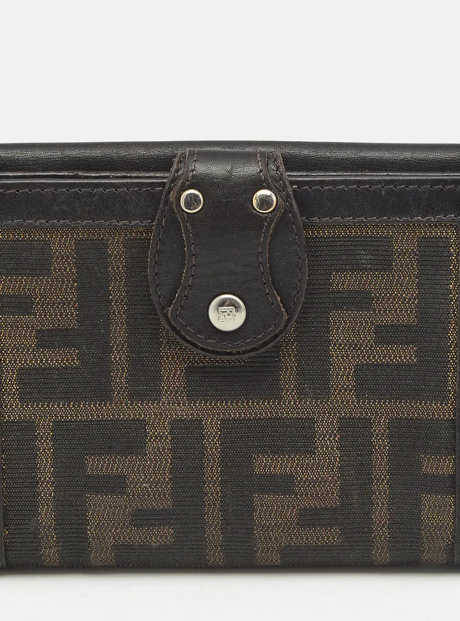 Fendi Flap Tobacco Zucca Canvas and Leather French Wallet