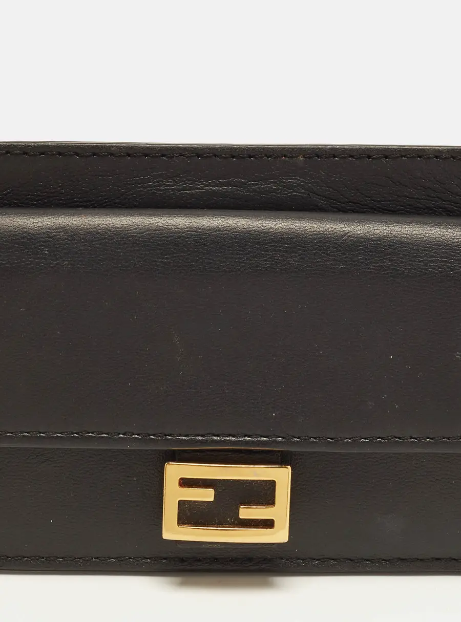 Fendi Baguette Black FF Embossed Leather Card Holder
