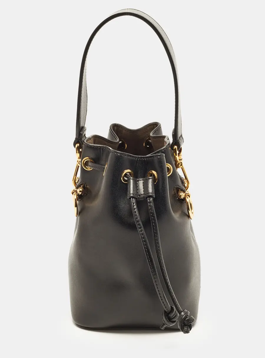 Fendi Black Leather Mini Mon Tresor Drawstring Bucket Bag
