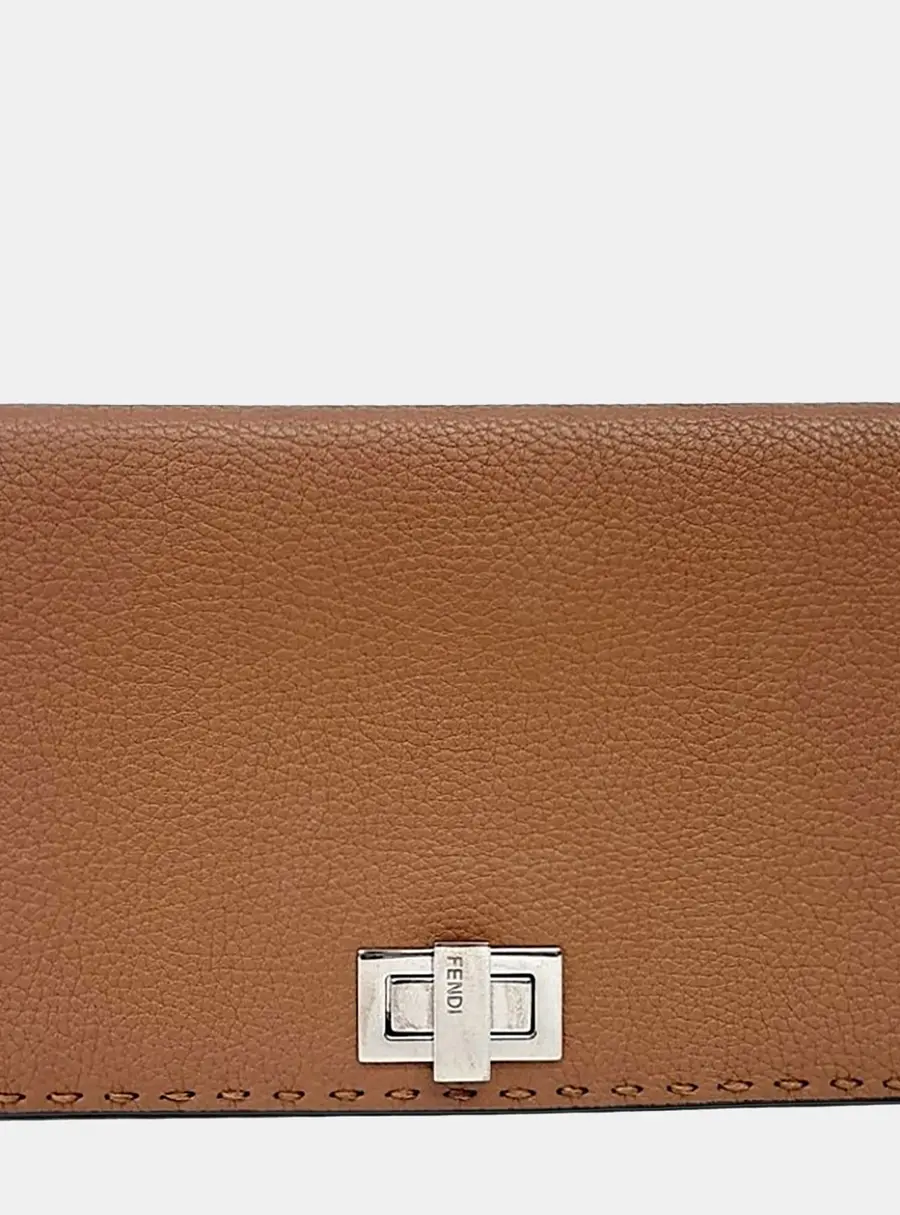 Fendi Leather Brown Selleria Long Wallet (8M0318)