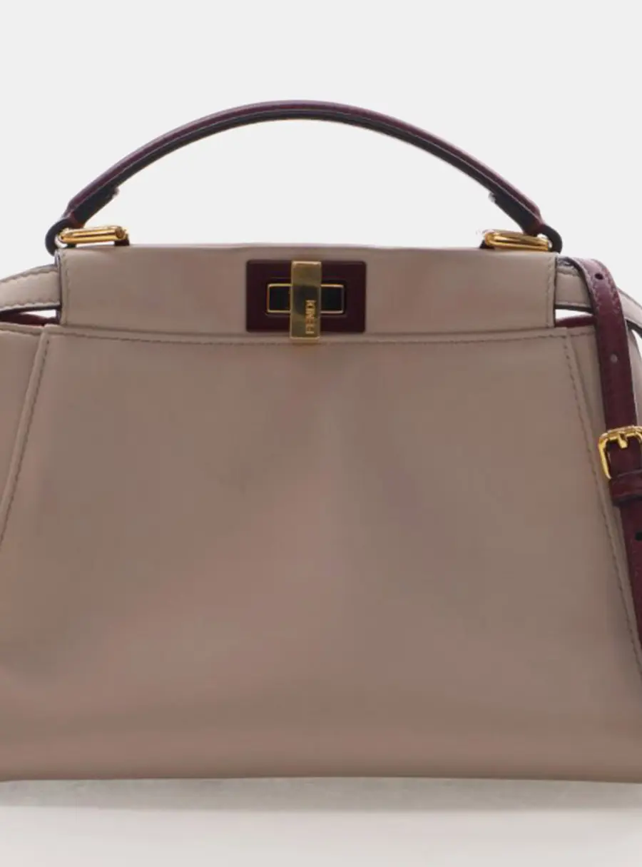 Fendi Peekaboo Mini Beige Nappa Leather Top Handle Bag