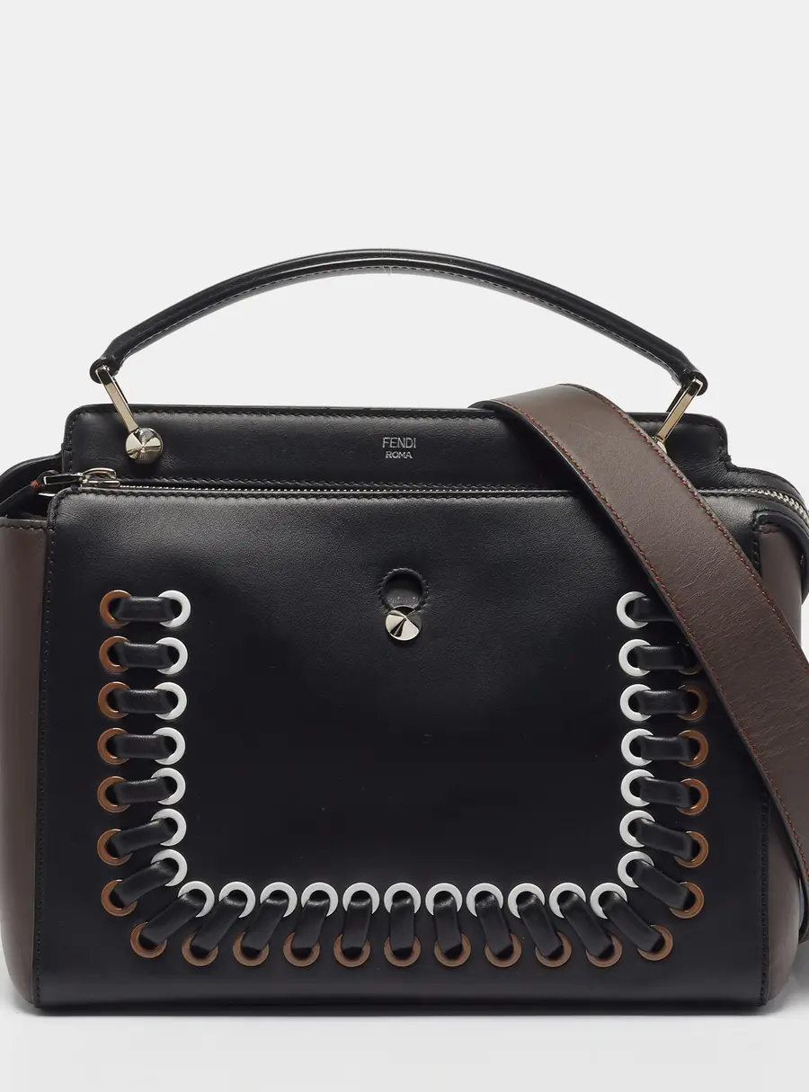 Fendi Dotcom Whipstitch Multicolor Leather Top Handle Bag