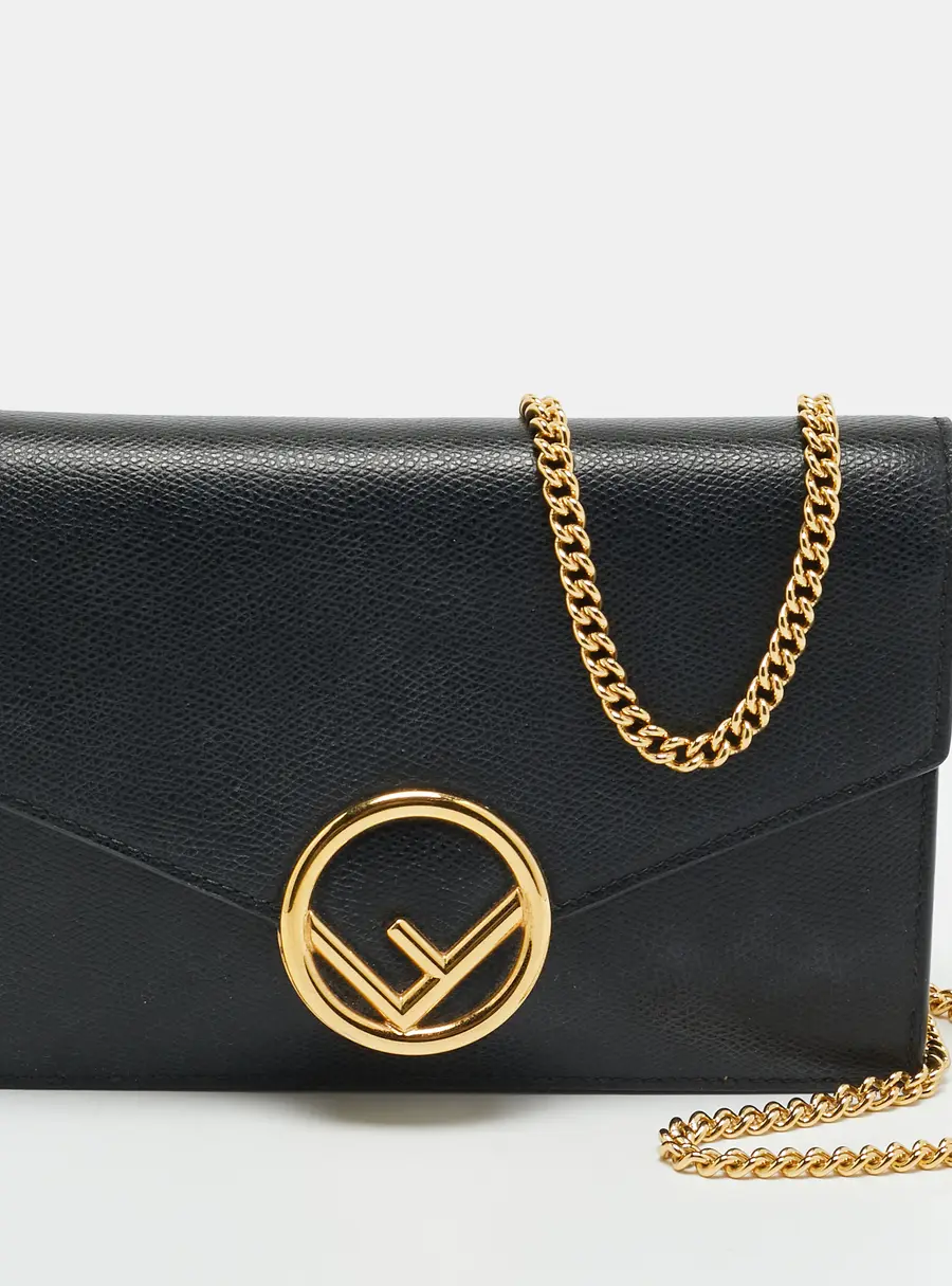 Fendi F is Fendi Leather Black Envelope Wallet on Chain