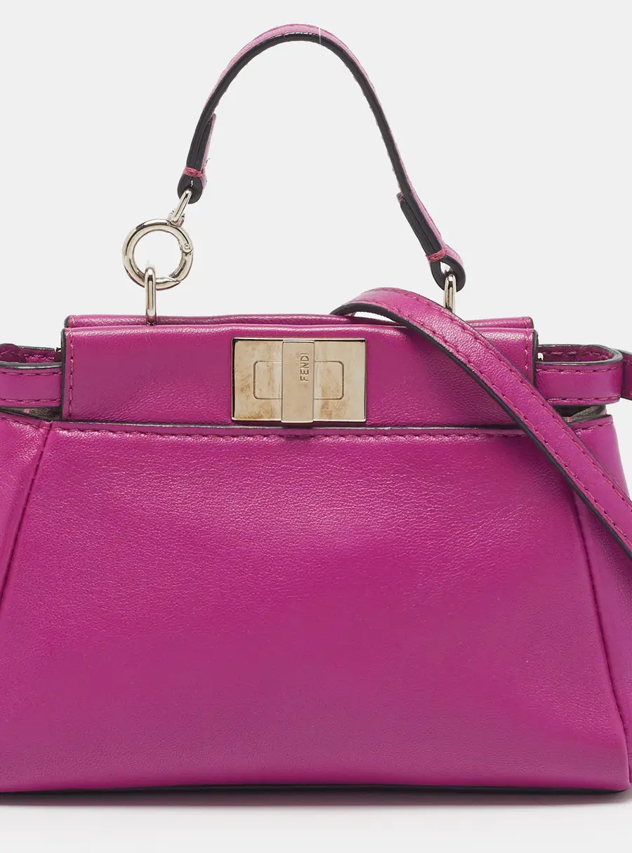 Fendi Peekaboo Micro Magenta Leather Crossbody Bag