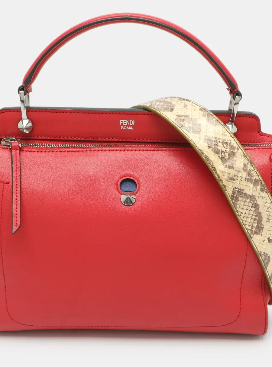 Fendi Dotcom Large Red Leather Top Handle Bag