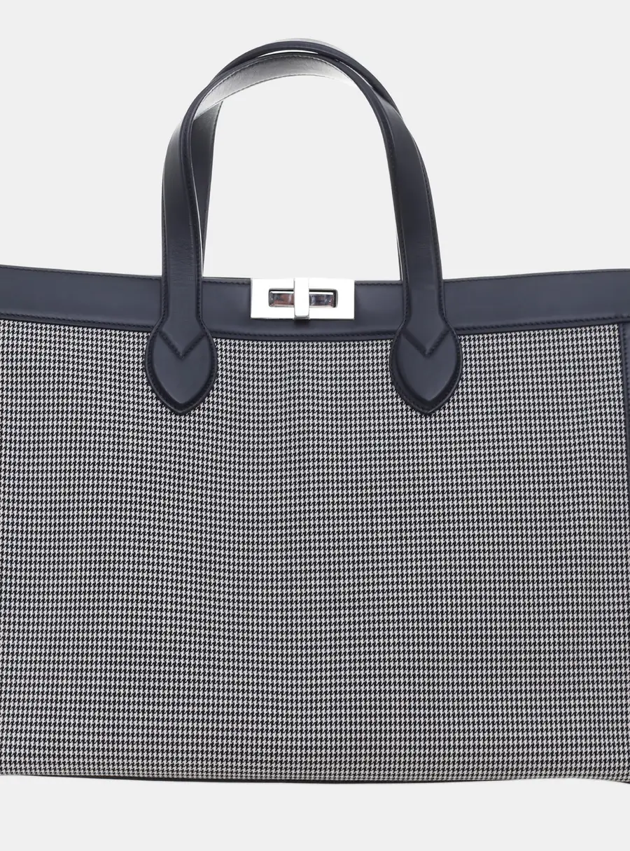 Fendi Peekaboo ISeeU Forty8 Black Houndstooth Wool Calfskin Leather Satchel Bag