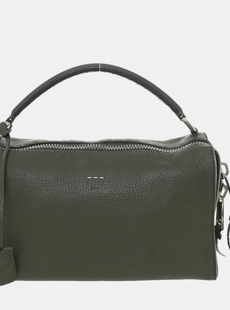 Fendi Lei Boston Small Olive Green Selleria Roman Leather Top Handle Bag