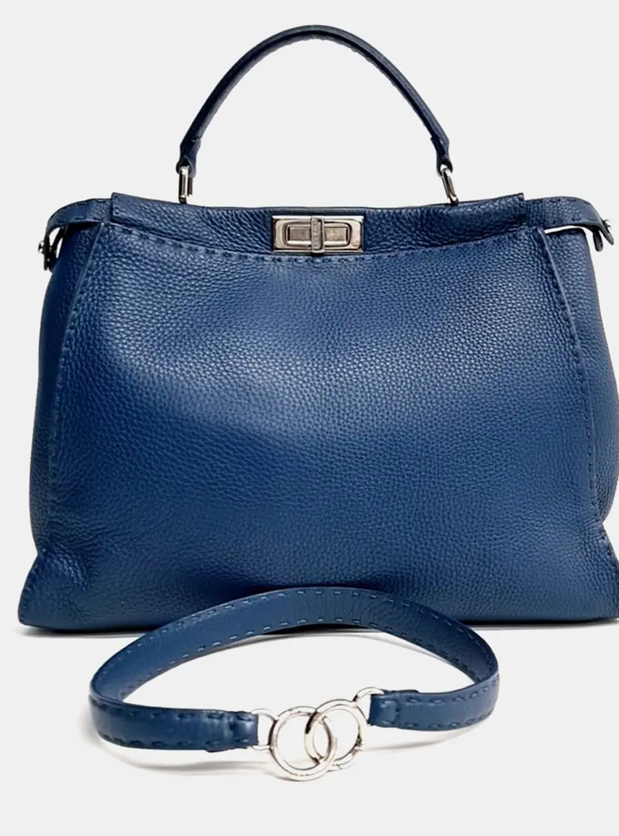 Fendi Blue Leather Selleria Peekaboo Large