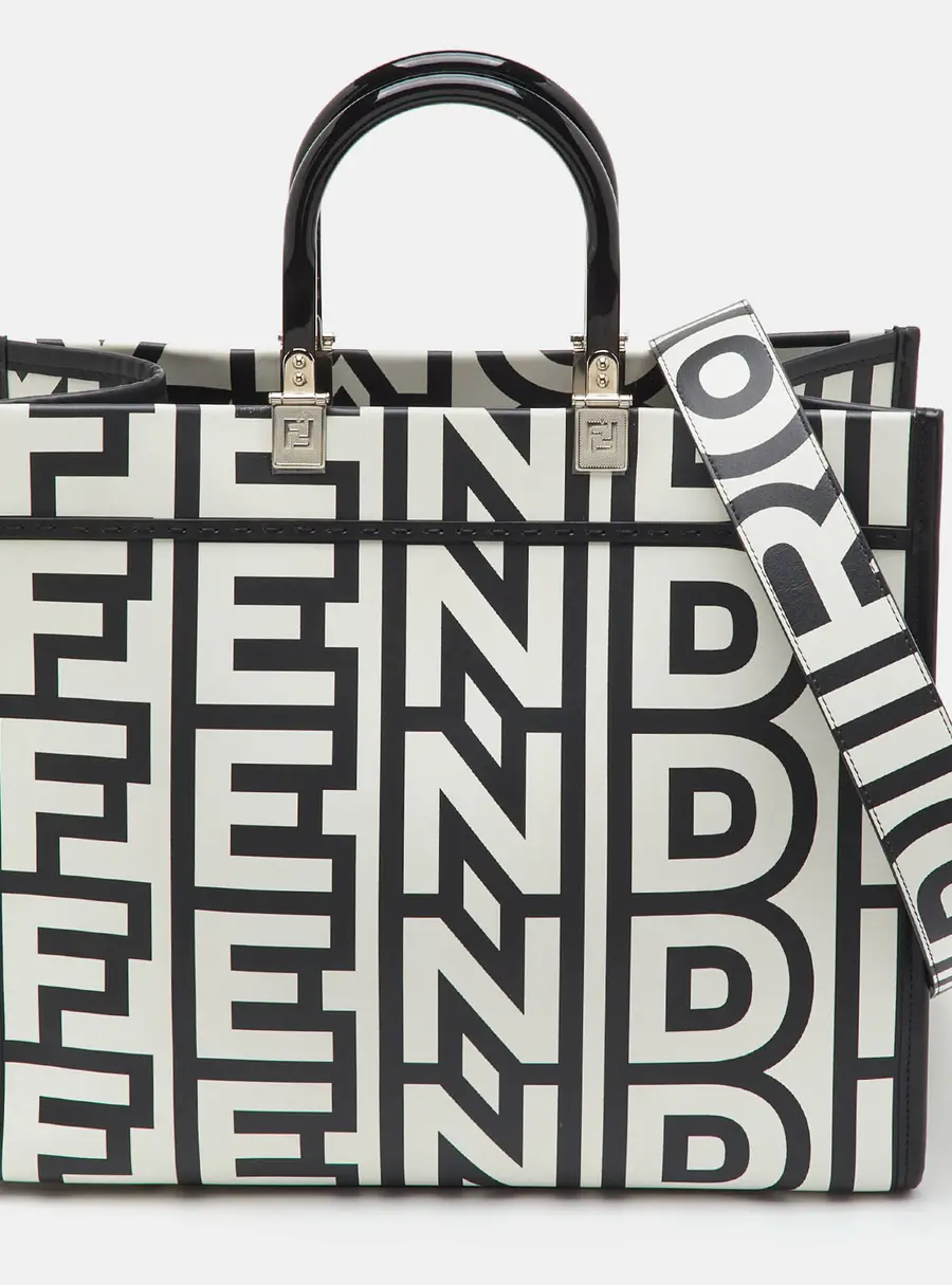 Fendi x Marc Jacobs Sunshine Medium Black/White Leather Logo Print Tote