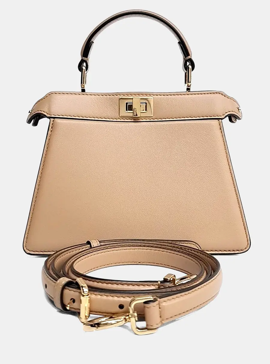 Fendi Peekaboo I See U Petite Beige Leather Top Handle Bag