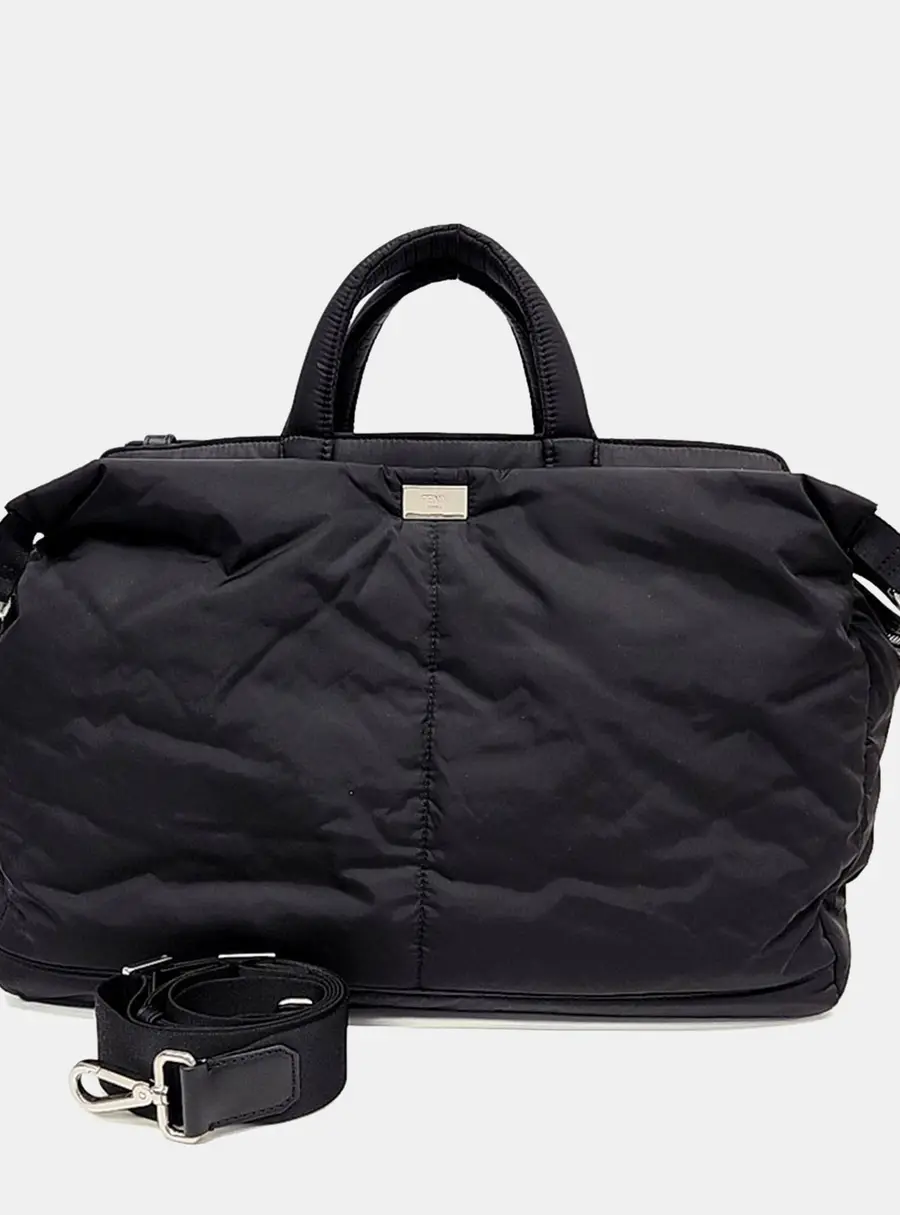 Fendi Pequin Nylon Peekaboo Black Nylon Top Handle Bag