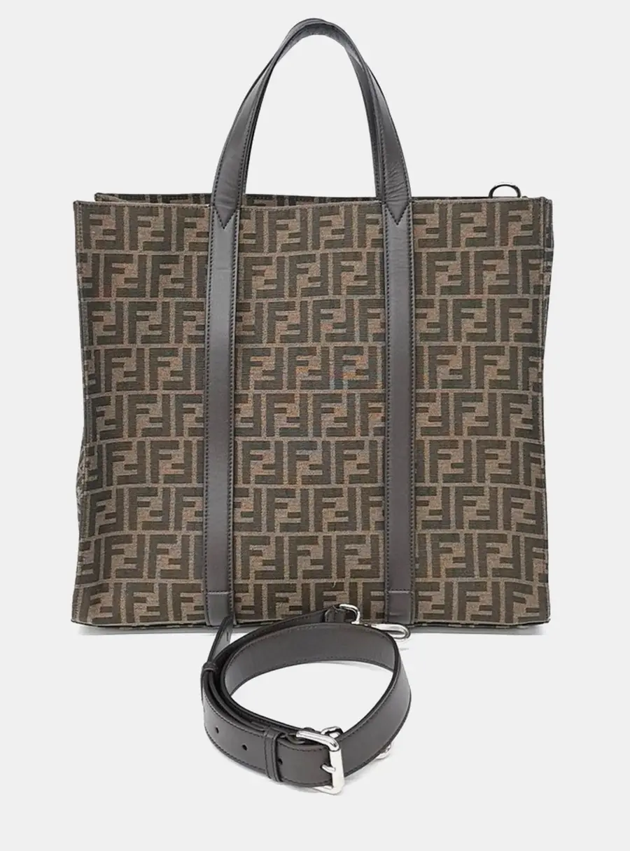 Fendi FF Jacquard Brown Canvas Shopper Bag (7VA390)