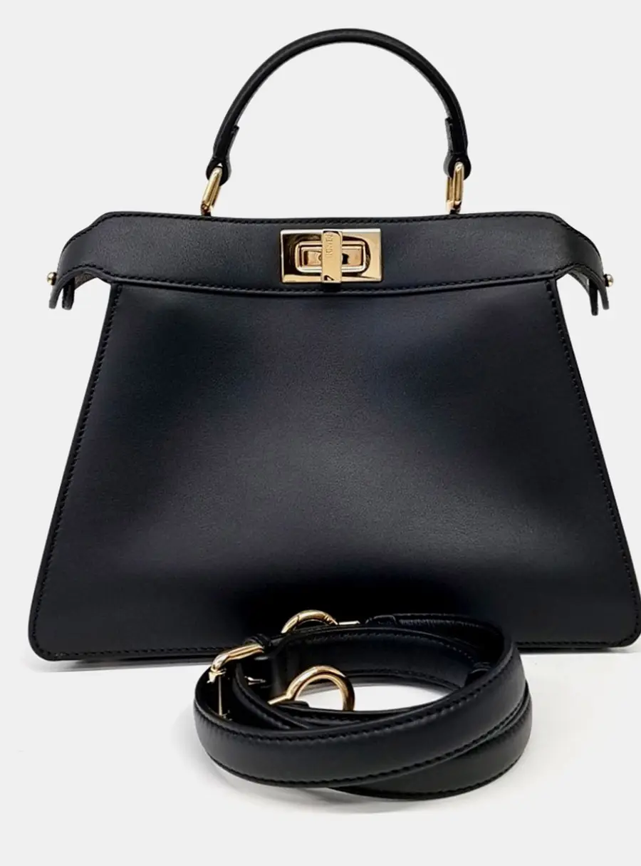 Fendi Peekaboo I SEE U Black Leather Small Top Handle Bag (8BN327)