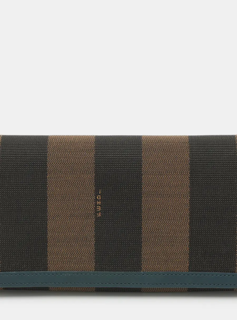 Fendi Brown/Blue Pequin Coated Canvas and Leather Flap Continental Wallet