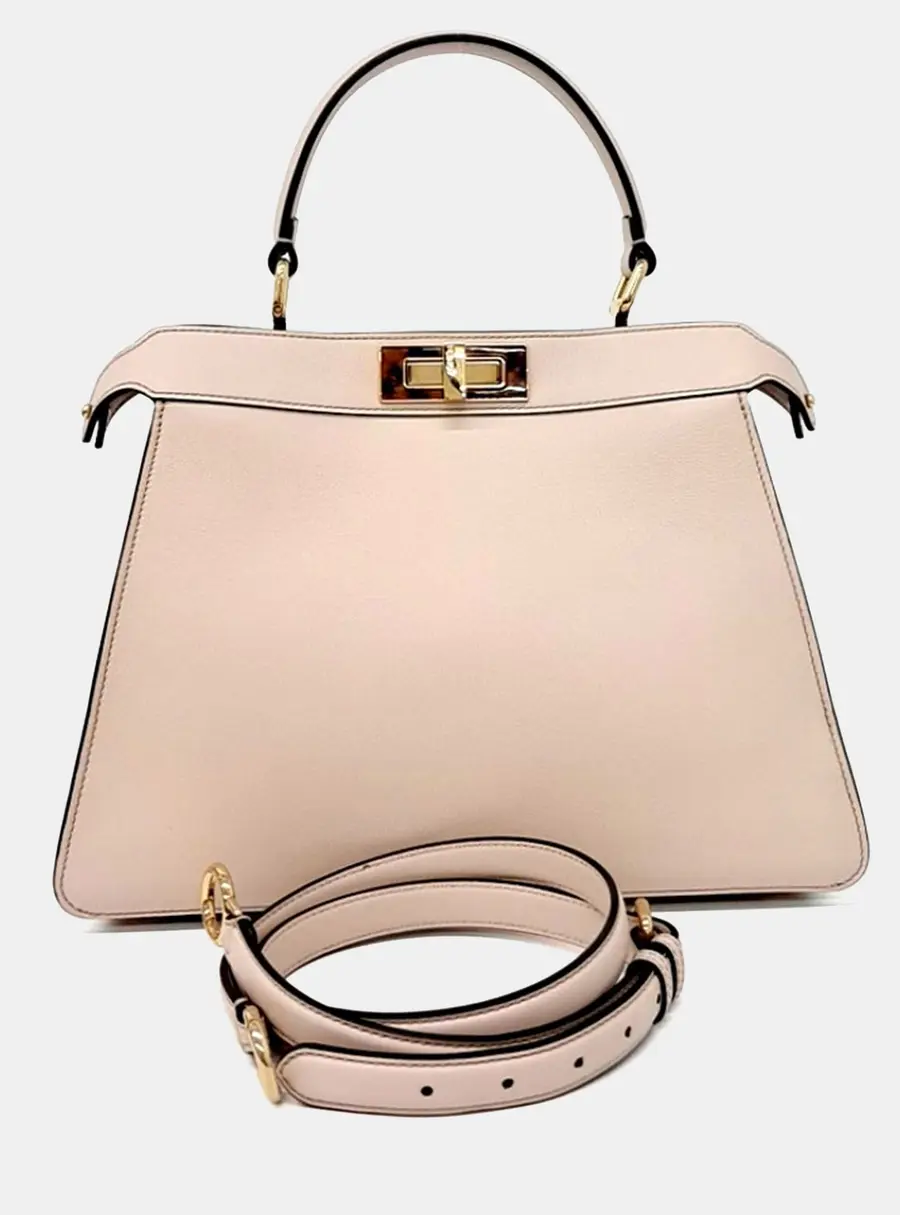 Fendi Peekaboo I See U Medium Ivory Calfskin Leather Top Handle Bag