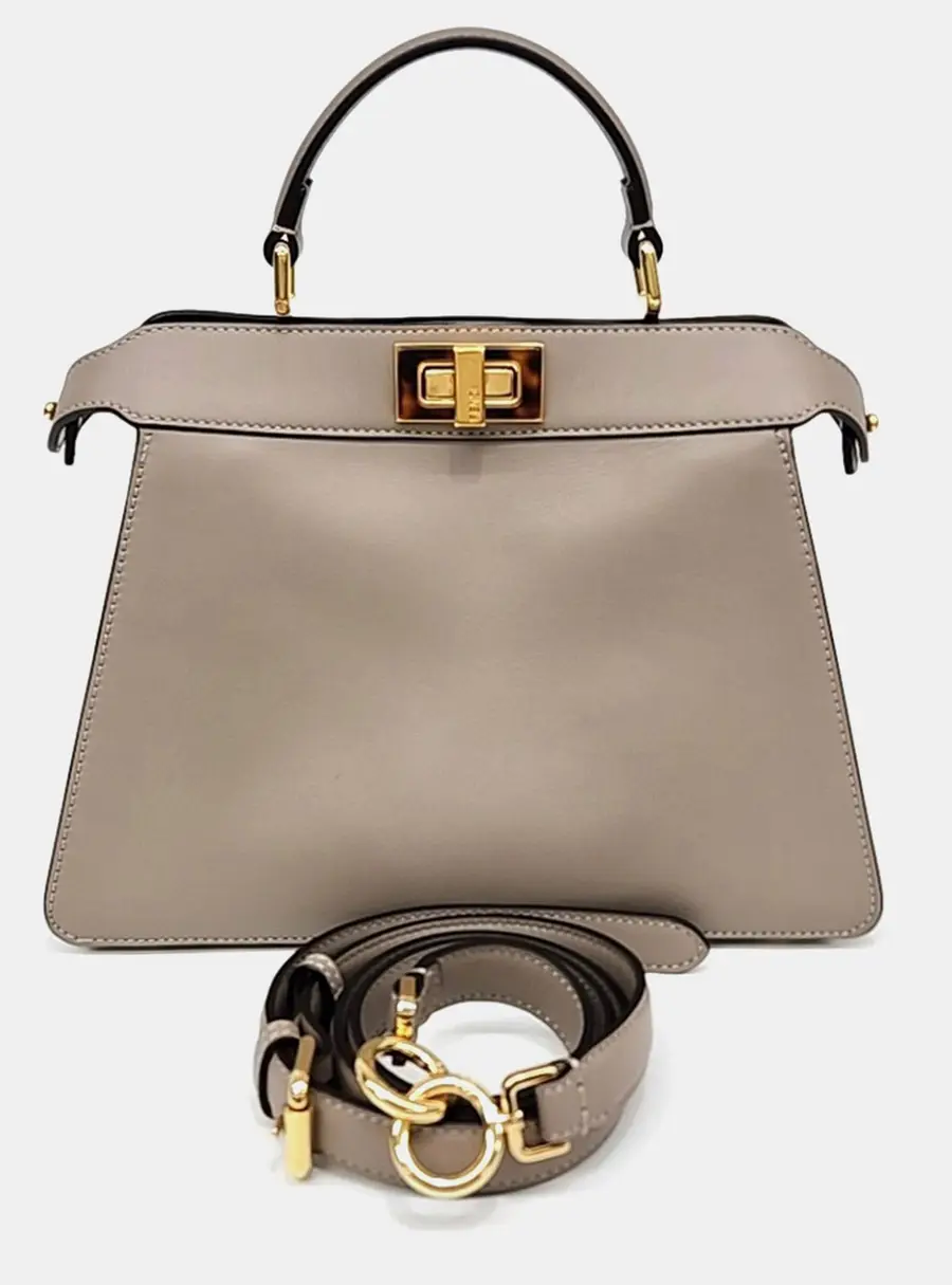 Fendi Peekaboo ISeeU Small Gray Leather Top Handle Bag