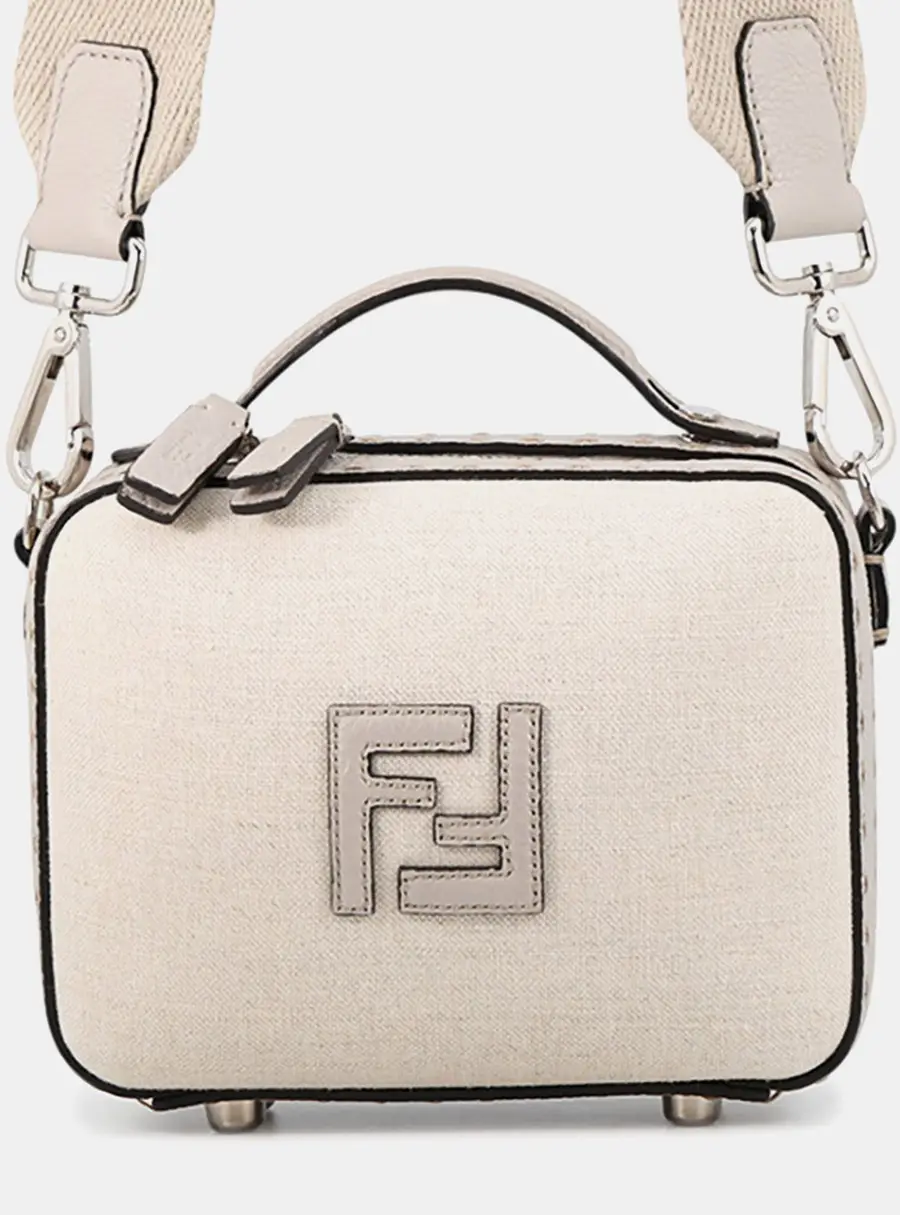 Fendi Selleria Mini Gray Canvas Leather Crossbody Bag