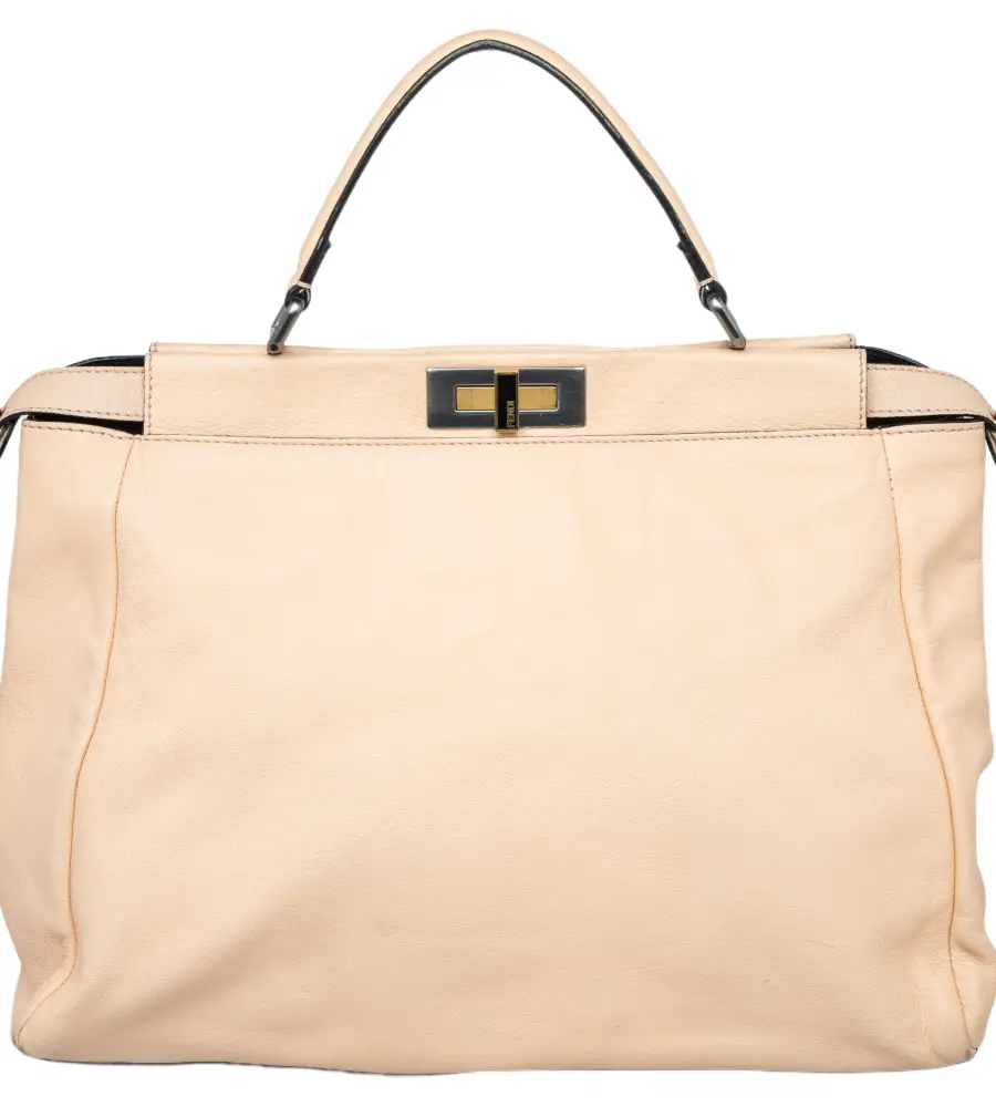 Fendi Beige/Black Leather Beads Lining Large Peekaboo Top Handle Bag