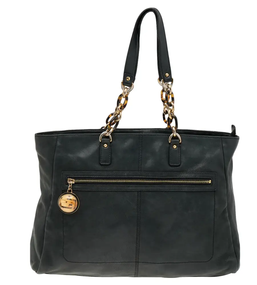 Fendi Black Iridescent Leather Chain Tote