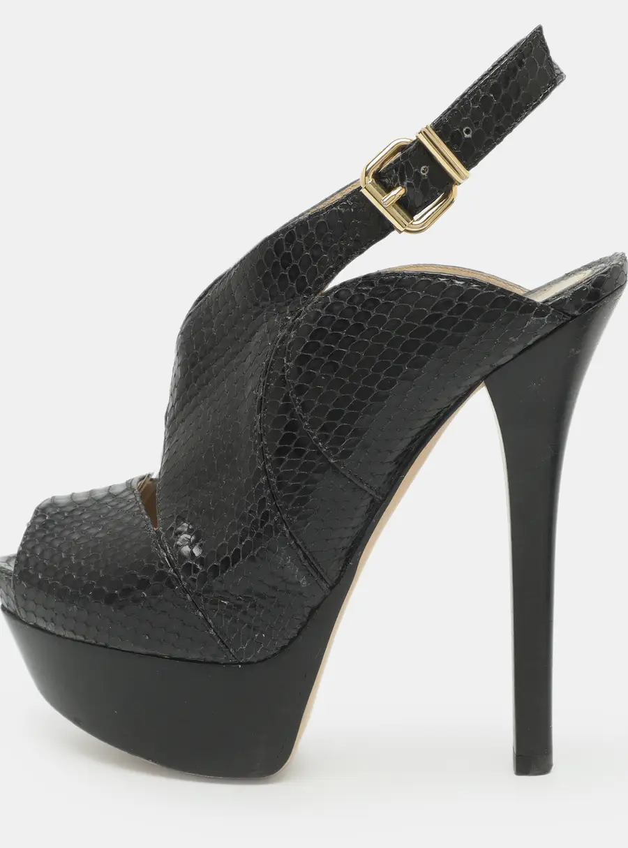 Fendi Size 36 Navy Blue Python Embossed Leather Platform Slingback Sandals