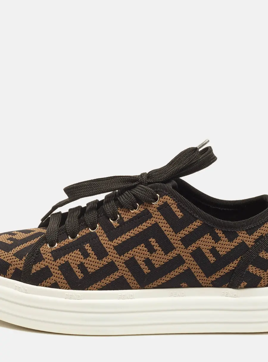 Fendi Size 35 Black/Brown Zucca Knit Fabric Platform Sneakers