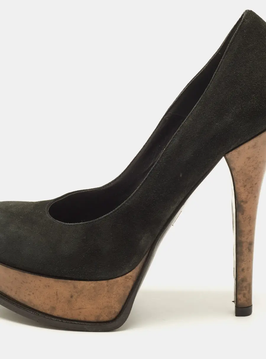 Fendi Fendista Size 39 Black/Brown Suede and Patent Leather Platform Pumps