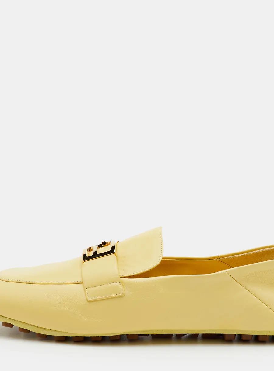 Fendi FF Size 39 Yellow Leather Slip On Loafers