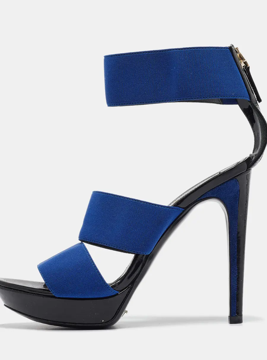 Fendi Blue Elastic Platform Ankle Strap Sandals Size 38