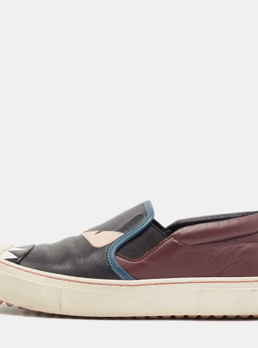 Fendi Multicolor Leather Monster Slip On Sneakers Size 36.5