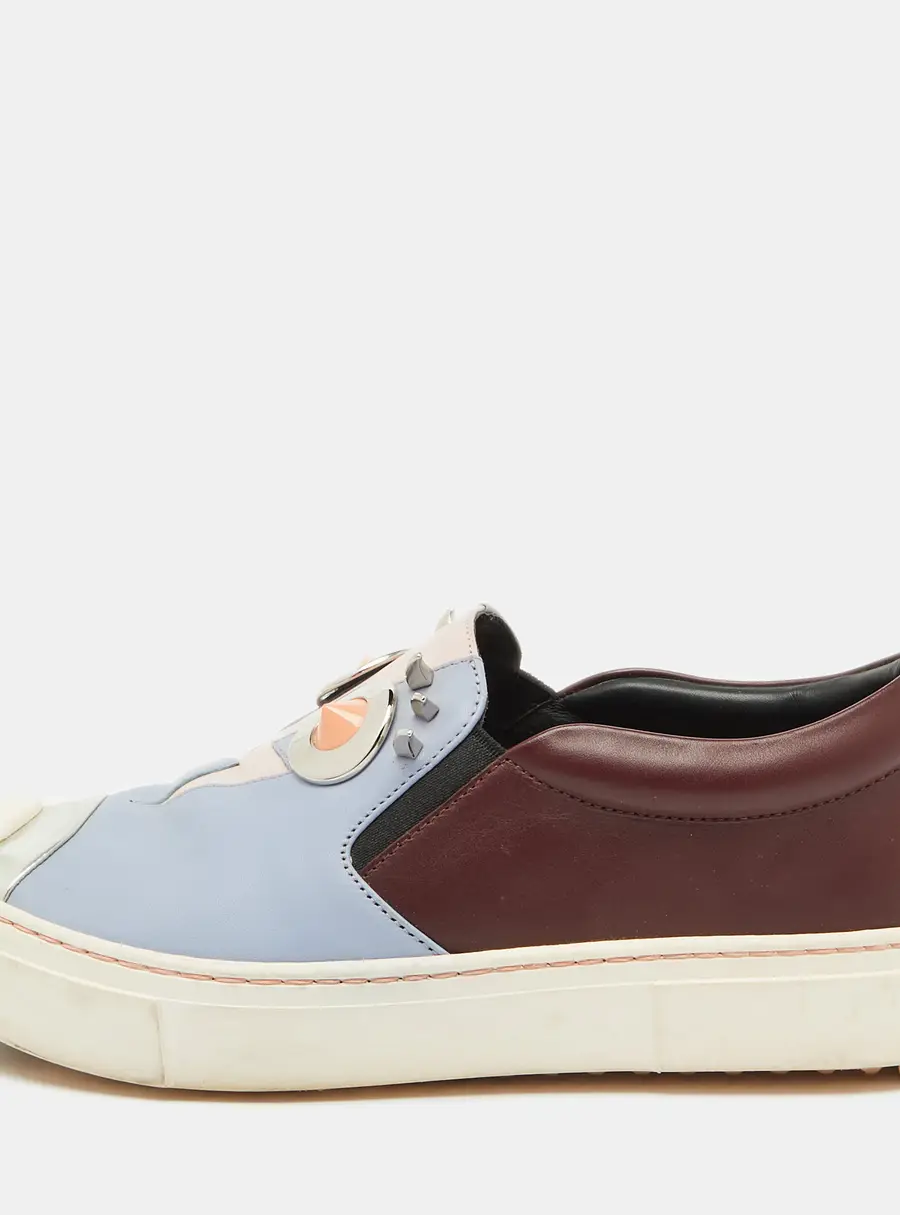 Fendi Multicolor Leather Face Motif Slip On Sneakers Size 37.5