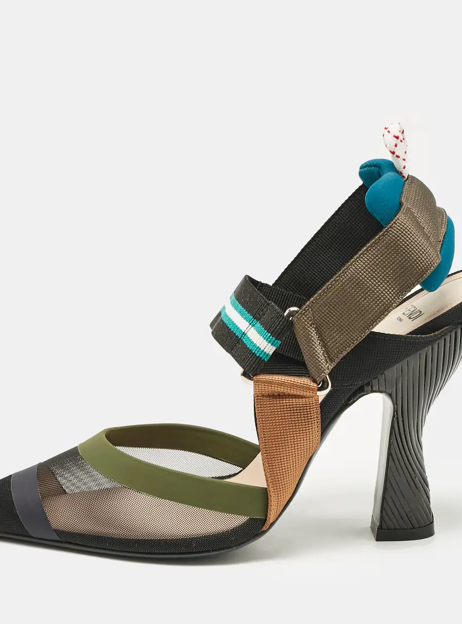 Fendi Multicolor Mesh and Fabric Colibri Slingback Pumps&nbsp;Size 37