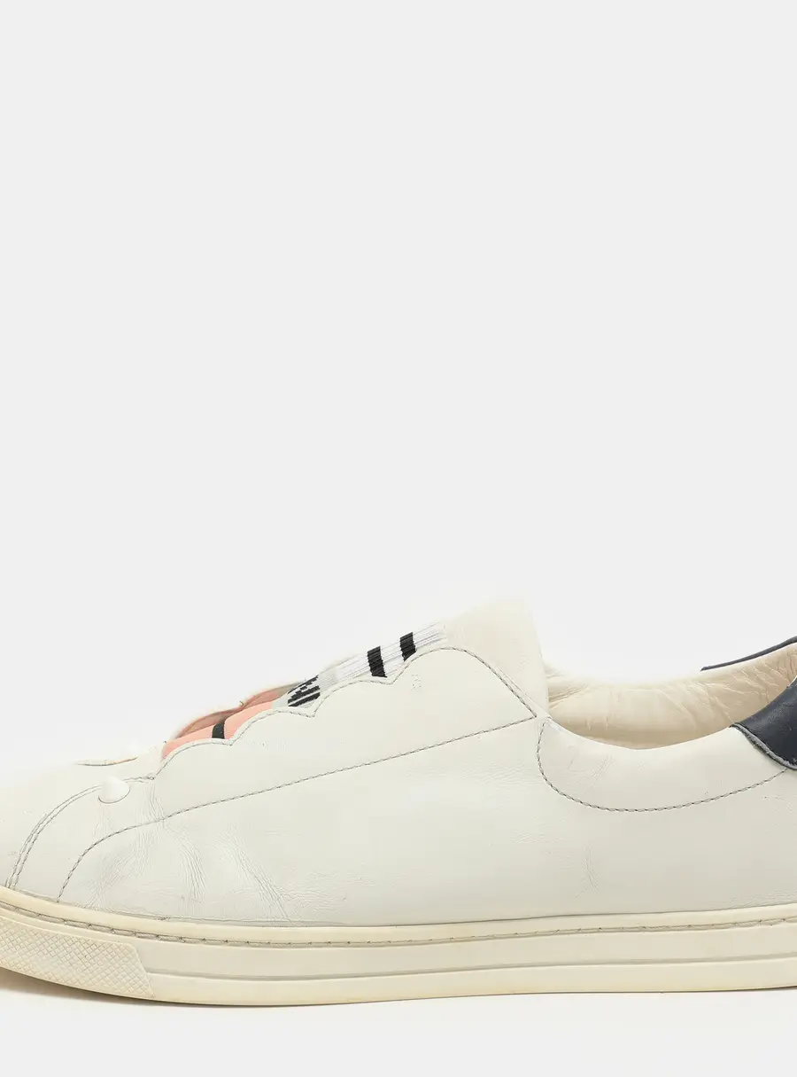 Fendi  Blue Leather Scalloped Logo Rockoko Slip On Sneakers Size 40