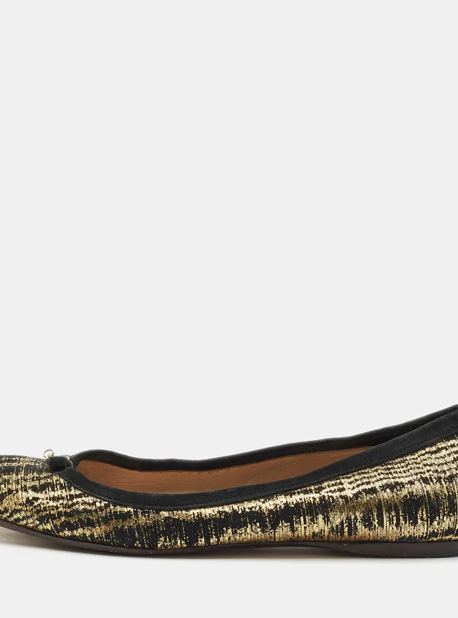 Fendi Gold/Black Textured Suede FF Charm Ballet Flats Size 39