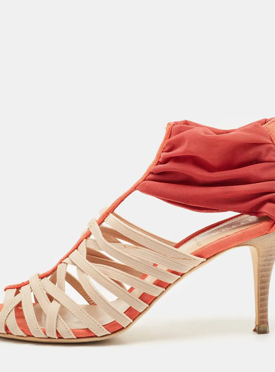Fendi Red/Beige Suede And Elastic Strappy Sandals Size 38